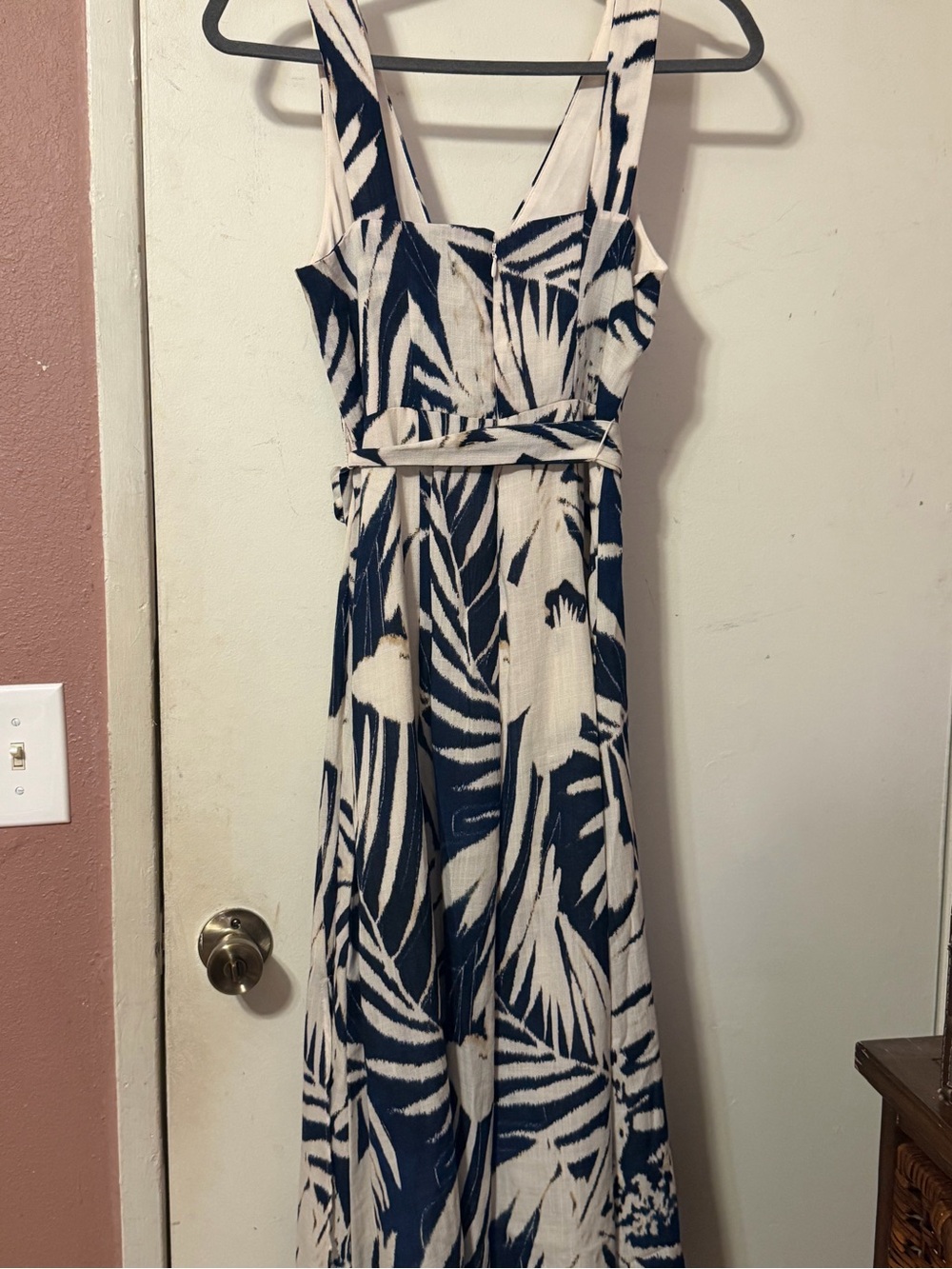 DKNY Navy and White Tropical Print Maxi Dress